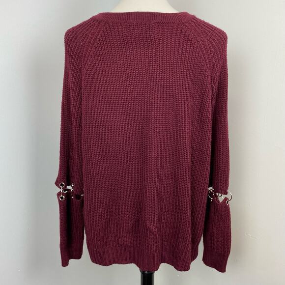 LF Seek the Label Burgundy Cutout Sleeve Chunky Knit Oversized Sweater Small - Picture 4 of 7